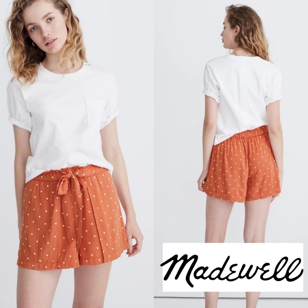 MADEWELL Drapey Pull-On Shorts In Polka Dots (Salmon Color)